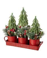 Glitzhome 21 L Christmas Metal Potted Triple Trees Centerpiece or Table Tree