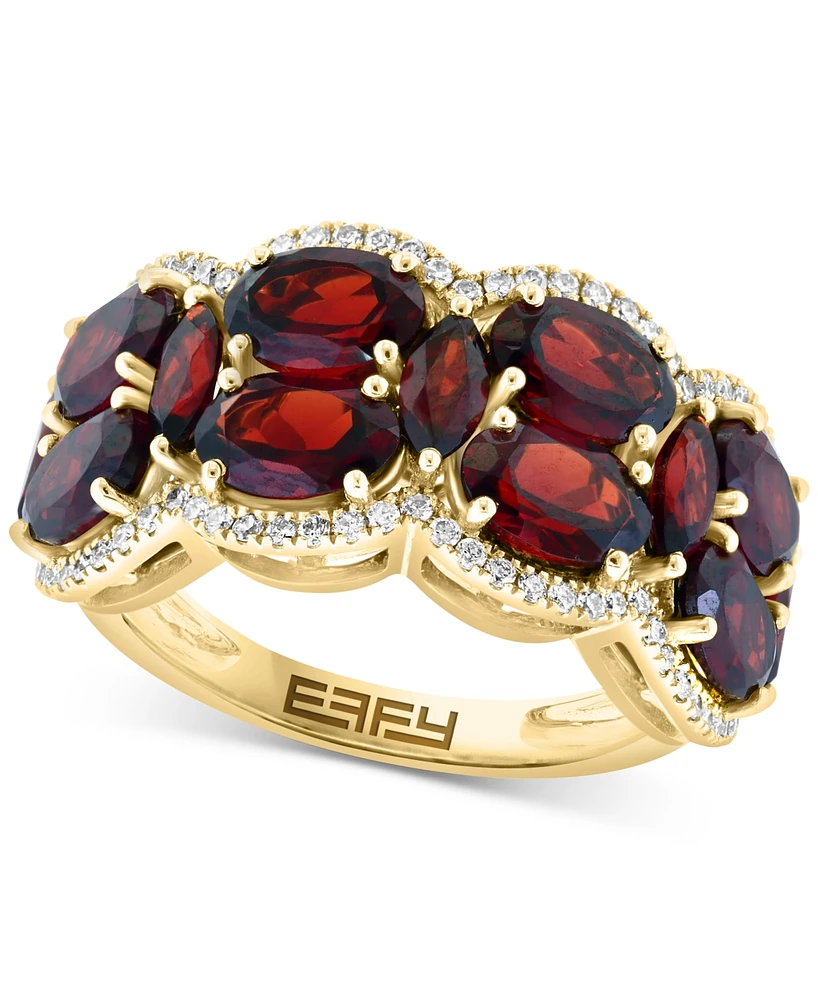 Effy Garnet (5 ct. t.w.) & Diamond (1/3 ct. t.w.) Oval Scalloped Edge Ring in 14k Gold