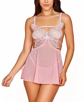 Hauty Women's 2 Pc Babydoll Lingerie Set with Laced Butterfly Bodice and Mesh Skirt