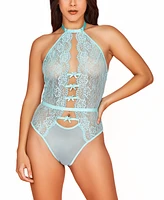 Hauty Women's 1PC Lingerie Bodysuit Patterned with Mesh Lace and Bow Accents.