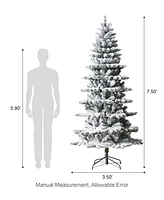 Glitzhome 7.5ft Pre Lit Flocked Slim Spruce Artificial Christmas Tree with 320 Warm White Lights, 3 Function