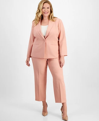 Le Suit Plus Notch-Collar One-Button Pantsuit