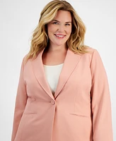 Le Suit Plus Notch-Collar One-Button Pantsuit