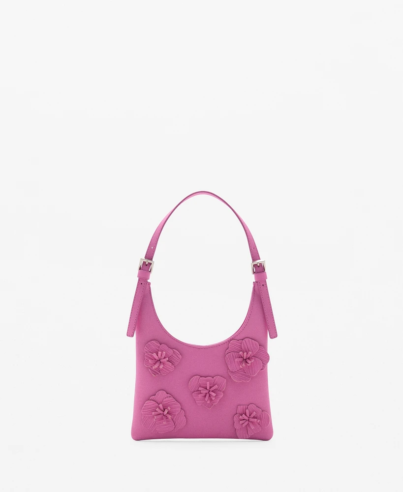 Mango Women's Flowers Detail Leather Shoulder Bag