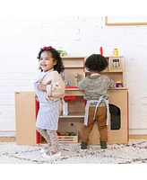 ECR4Kids Kids 4-in-1 Kitchen, Sink, Stove, Oven, Microwave and Storage, Natural, 1