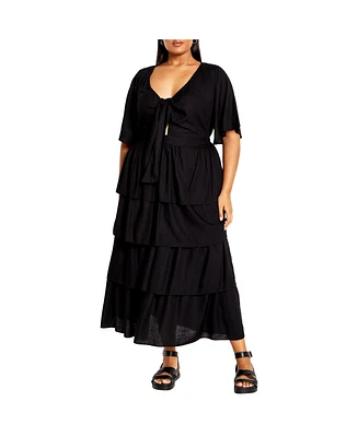 City Chic Plus Ana Tie Maxi Tiered Dress