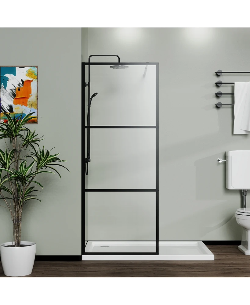 Streamdale Furniture 34" Shower Screen Door Walk-In Wet-Room, Black, 3-Panel Style