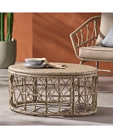 Simplie Fun Stunning Woven Wicker Coffee Table for Outdoor Decor