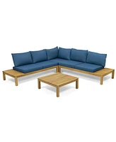 Simplie Fun All-Weather Sectional Set with Acacia Wood Frame and Water-Resistant Cushions