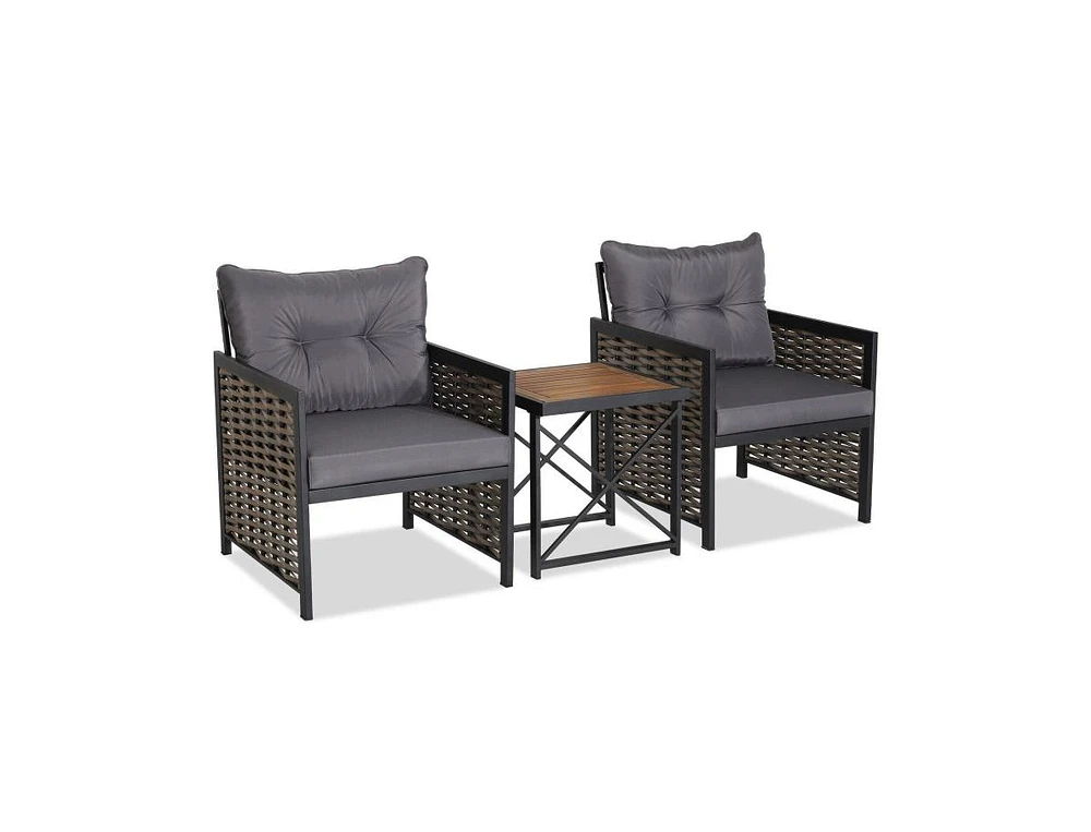 Slickblue 3 Piece Patio Rattan Furniture Set with Acacia Wood Tabletop