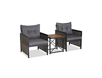 Slickblue 3 Piece Patio Rattan Furniture Set with Acacia Wood Tabletop