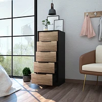 Kaia 5 Drawer Dresser, Vertical Dresser - Black Pine