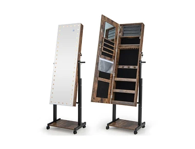 Slickblue 3-Color 46 Led Lights Mirror Jewelry Cabinet Armoire Adjustable Height with Wheels