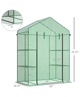 Outsunny 56" x 29" x 77" Small Walk-in Greenhouse w/ 4 Shelves, Green