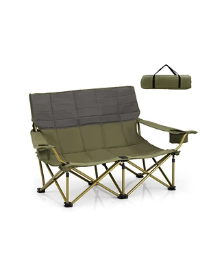 Slickblue Oversized Camping Chair Folding Loveseat Camping Couch with Cup Holders & Thick Padding