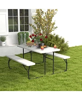 Slickblue Indoor and Outdoor Folding Picnic Table Bench Set with Wood-like Texture