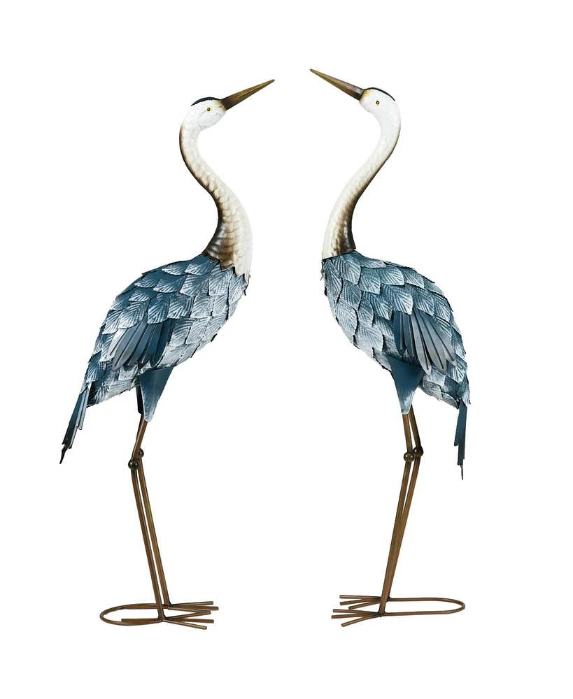 Outsunny 2pc Crane Garden Statues, Metal Yard Art Bird Sculptures, Blue