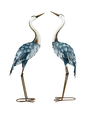 Outsunny 2pc Crane Garden Statues, Metal Yard Art Bird Sculptures, Blue