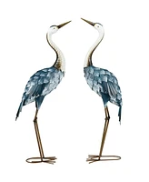 Outsunny 2pc Crane Garden Statues, Metal Yard Art Bird Sculptures, Blue