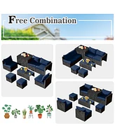 Costway 8PCS Patio Rattan Furniture Set Storage Table Ottoman