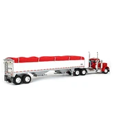 First Gear Dcp 1/64 Red Peterbilt Day Cab with White Wilson Pacesetter Grain Trailer