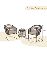Mondawe 3-Piece Wicker Patio Conversation Set Outdoor Spring Chairs and Side Table for Gazebo with Brown Cushion