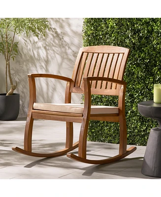 Simplie Fun Acacia Wood Rocking Chair with Weather-Resistant Cushions and Slat Panel Design