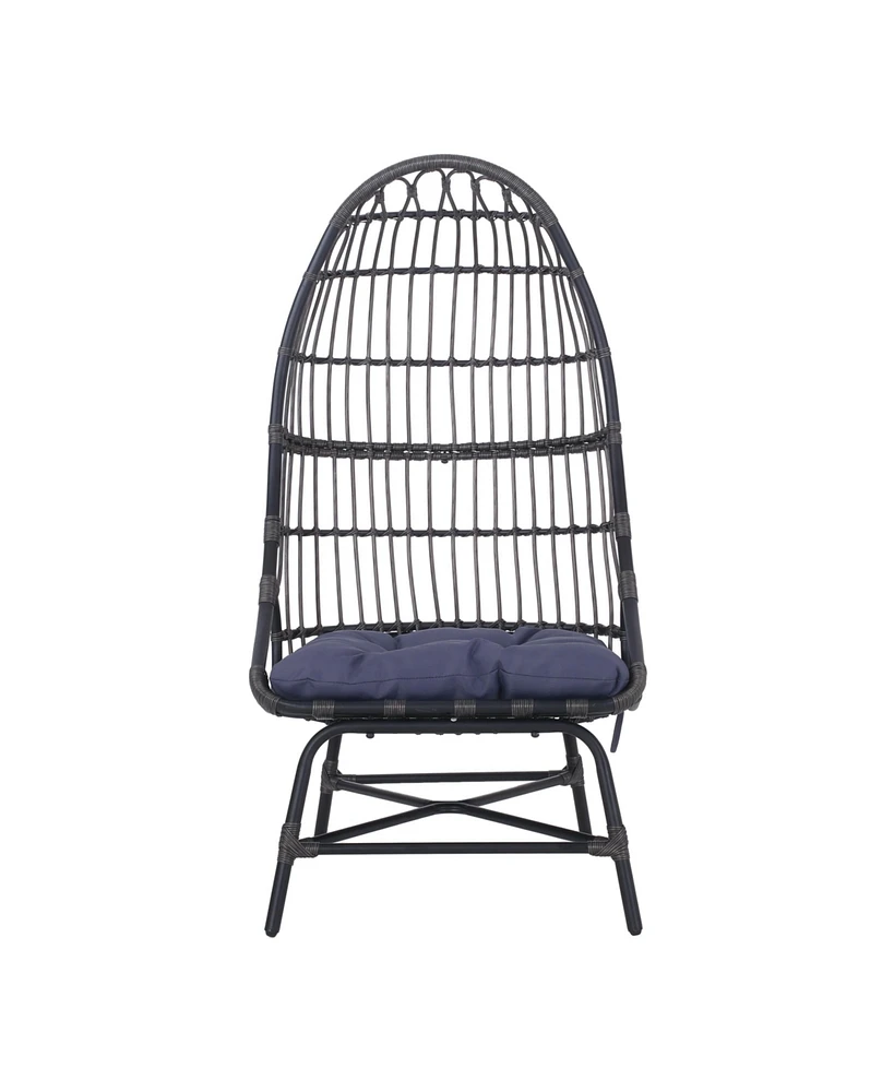 Modern Basket Chair Grid Design, Faux Rattan, Metal Frame, Cozy Comfort