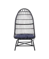 Modern Basket Chair Grid Design, Faux Rattan, Metal Frame, Cozy Comfort