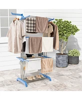 Slickblue 4-tier Folding Clothes Drying Rack with Rotatable Side Wings-Blue