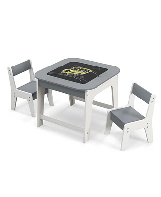 Slickblue Kid's Table and Chairs Set with Double-sized Tabletop