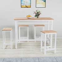 5-piece modern kitchen table with four bar stools Bar table set 5PC, metal frame and Mdf, white oak,47.5" L x 23.7" W x 35.5" H.