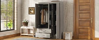 3-Door Mirror Wardrobe with shelves, Gray