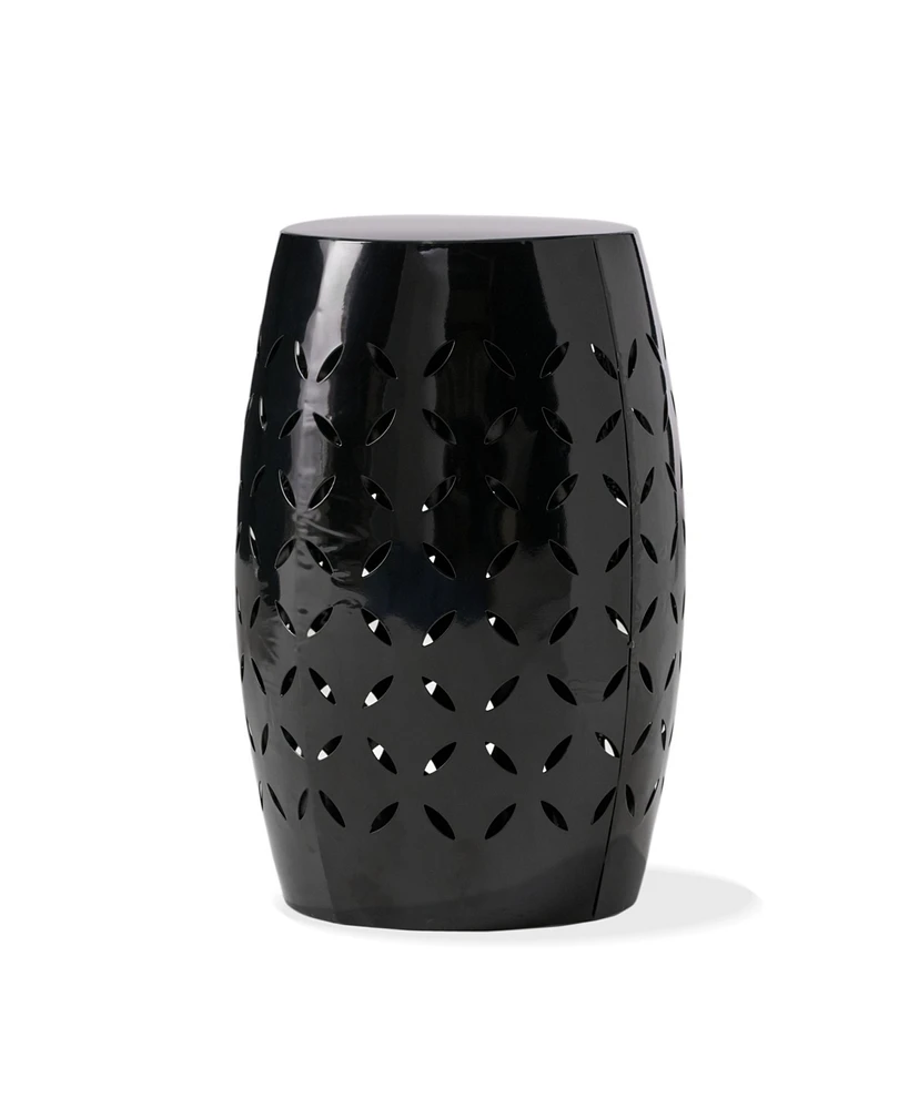 Simplie Fun Black Barrel-Shaped Lace-Cut Side Table for Patio or Garden