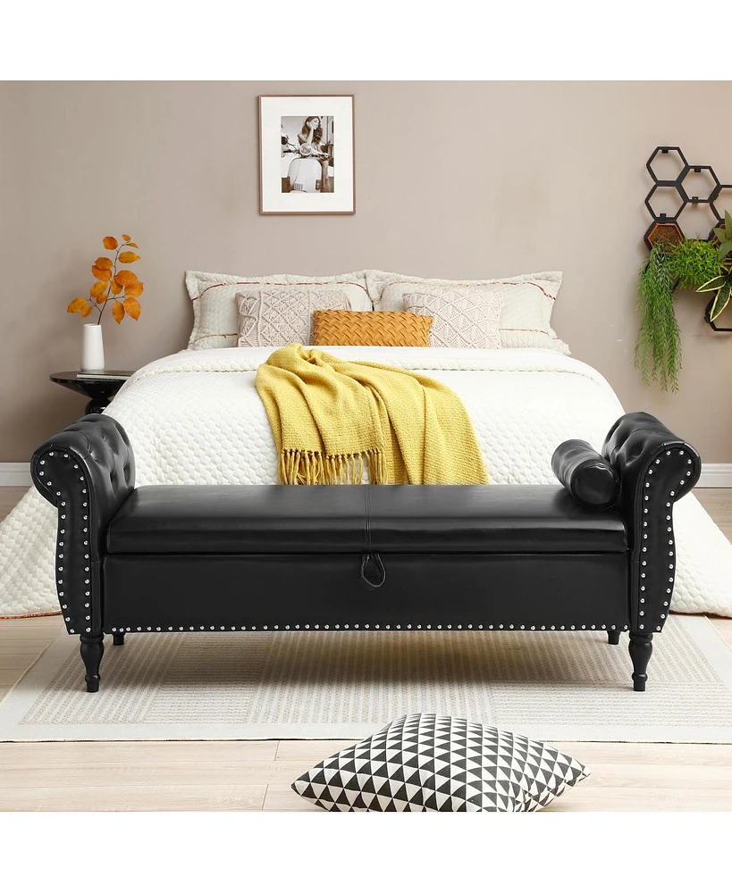 Simplie Fun 63" Upholstered Storage Bench Ottoman