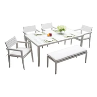 Outdoor Patio Aluminum Stationary Bench With Sunbrella Fabric Cushion, Grayish