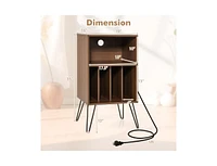 Slickblue Record Player Stand with Charging Station for Living Room Bedroom