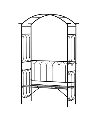 Outsunny 45” Steel Metal Outdoor Garden Arbor Archway with Bench Seating Black