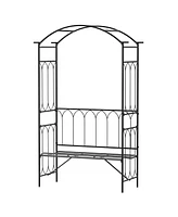Outsunny 45” Steel Metal Outdoor Garden Arbor Archway with Bench Seating Black