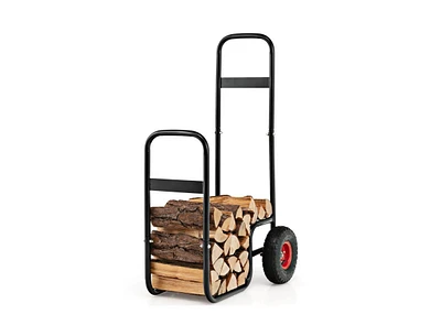 Slickblue Firewood Log Cart Carrier with Wear-Resistant and Shockproof Rubber Wheels