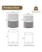 Slickblue Velvet/Linen Fabric Storage Ottoman Set of 2