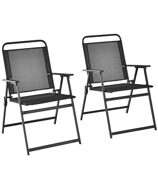Slickblue Outdoor Folding Chairs with Breathable Seat-Set of 2