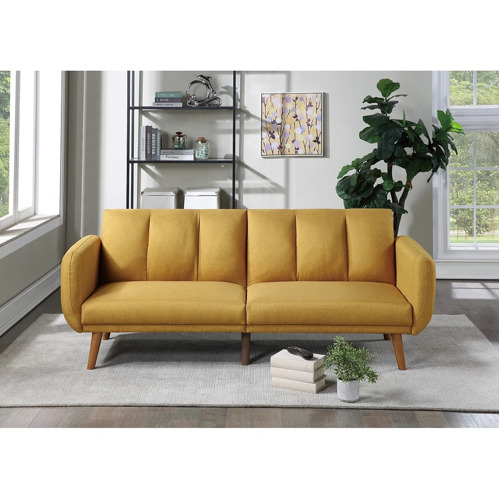 Simplie Fun Elegant Modern Sofa Mustard Polyfiber 1 Piece Sofa Convertible Bed Wooden Legs Living Room