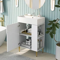 21.6" Black Bathroom vanity, Combo Cabinet, Bathroom Storage Cabinet, Single Ceramic Sink