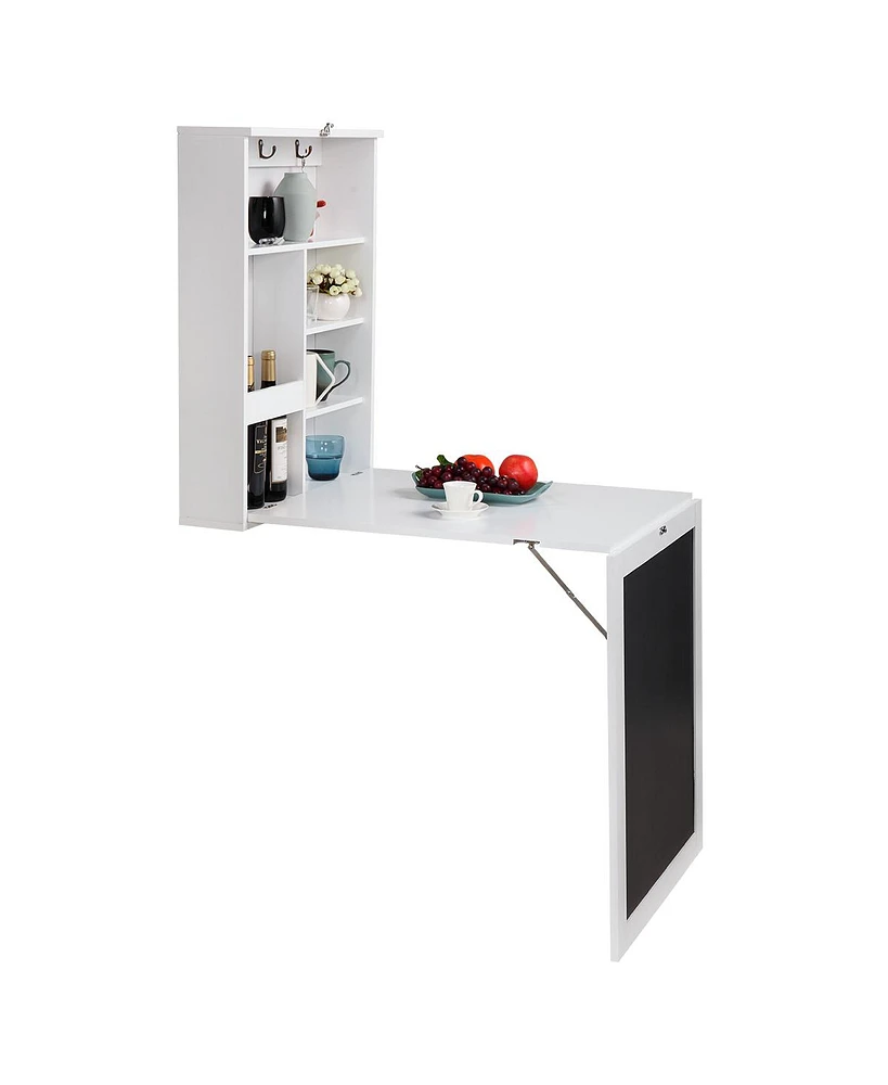 Simplie Fun Versatile Foldable Wall-Mounted Desk with Blackboard and Ample Storage