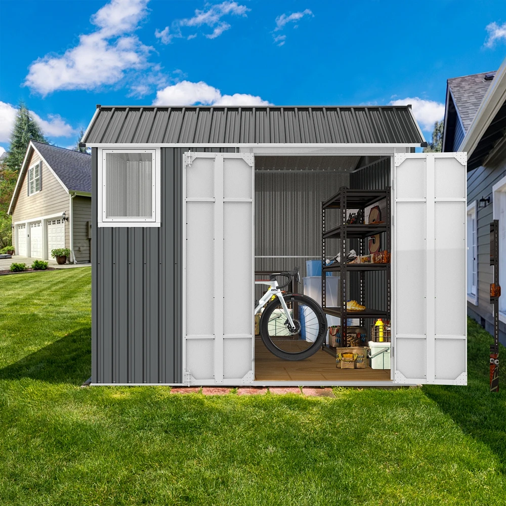 Simplie Fun 8x6 Ft Reinforced Steel Shed with Floor Frame for Storage and Protection