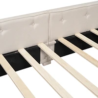 Queen Size Upholstered Platform Bed with Usb and 2 Drawers, Beige