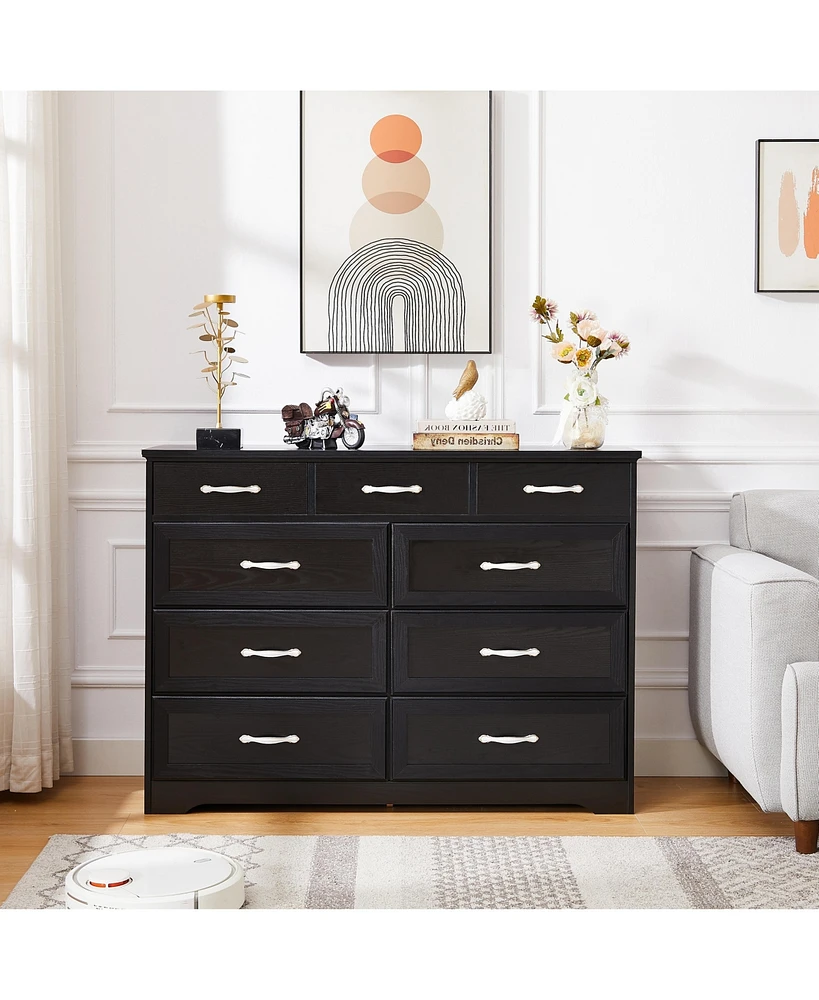 Simplie Fun 9-Drawer Modern Farmhouse Storage Cabinet in Black (47.2" W x 15.8" D x 34.6" H)