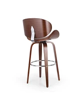 Mid-Century Modern Barstool with Bentwood Frame and Faux Leather Upholstery