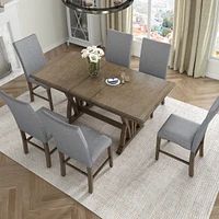 Mid-Century Solid Wood 7-Piece Dining Table Set Extendable Kitchen Table Set
